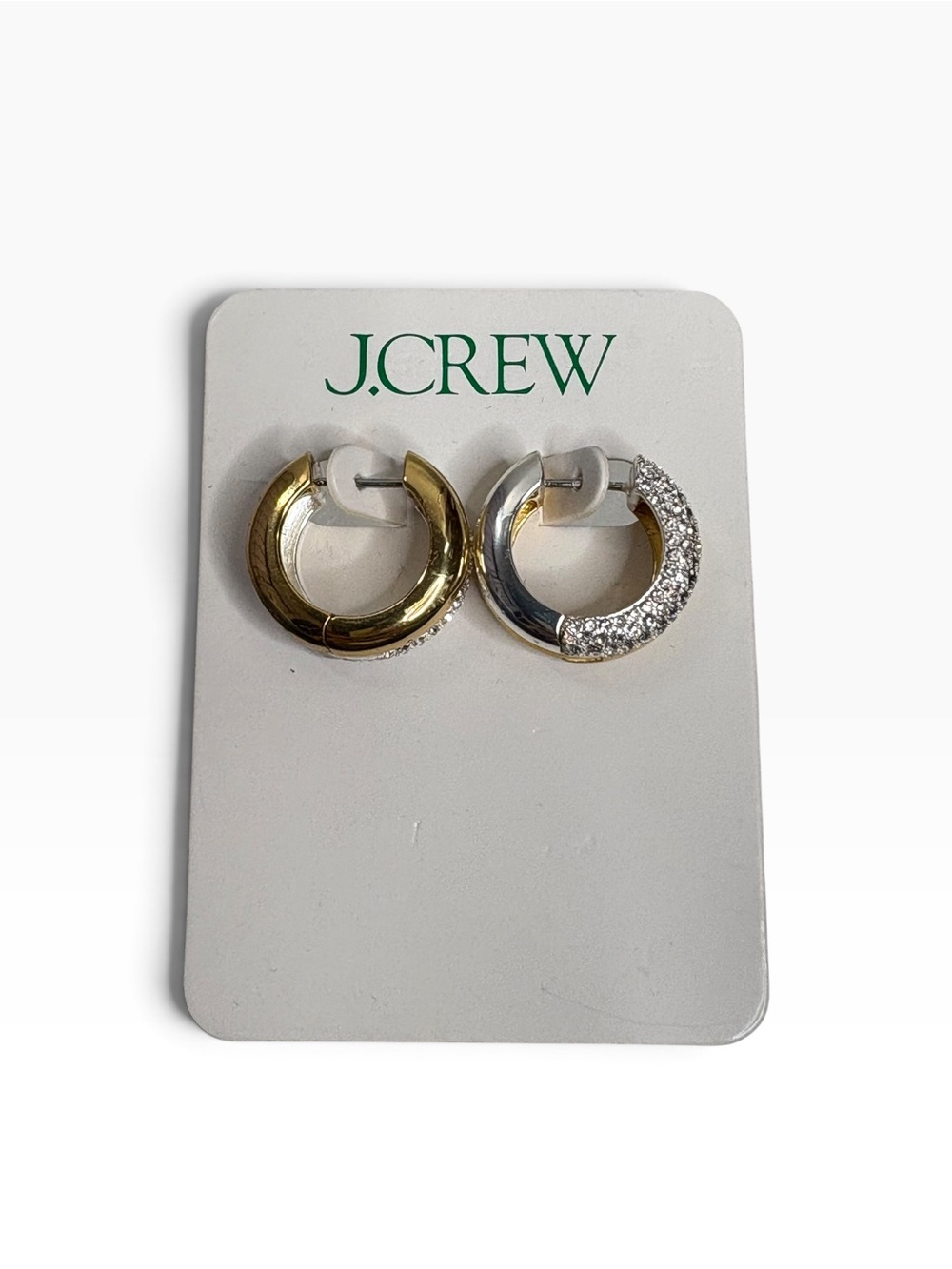 J.Crew Two-Tone Crystal Accent Huggie Hoop Earrings - Gold & Silver NWT